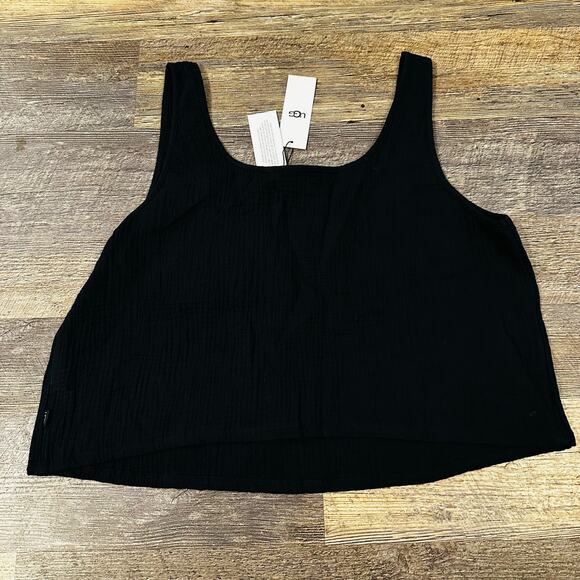 Ugg Women's Black Solid Cotton Scoop Neck Cropped Tank Tops Size XL NWT - Picture 2 of 5